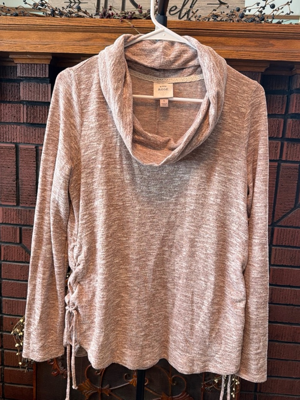 Knox Rose Heather Taupe Cowl Neck Sweater with Side Ties